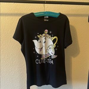 Disney Black and White Short Sleeve Tee with Teapot Design